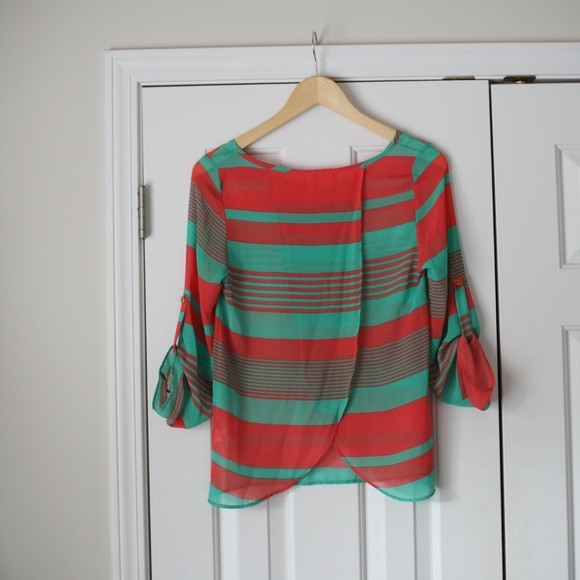 Rachel Kate mint and coral sheer open back top - Picture 5 of 5